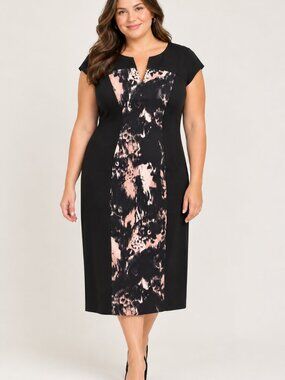 connected apparel Black and Blush Abstract-Panel Midi Dress